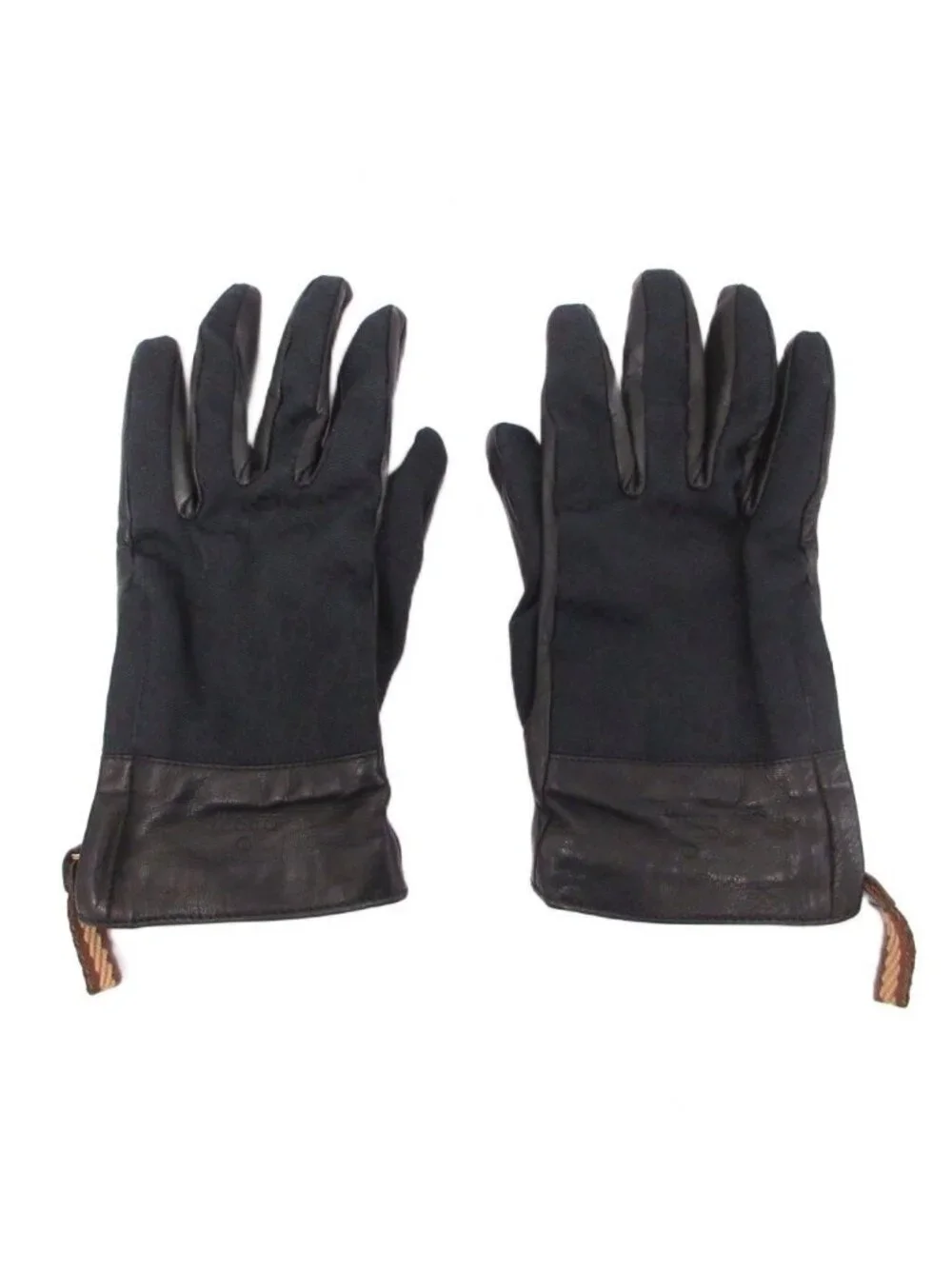 Gucci Leather Gloves GG Pattern Canvas Lining 7.5 Black